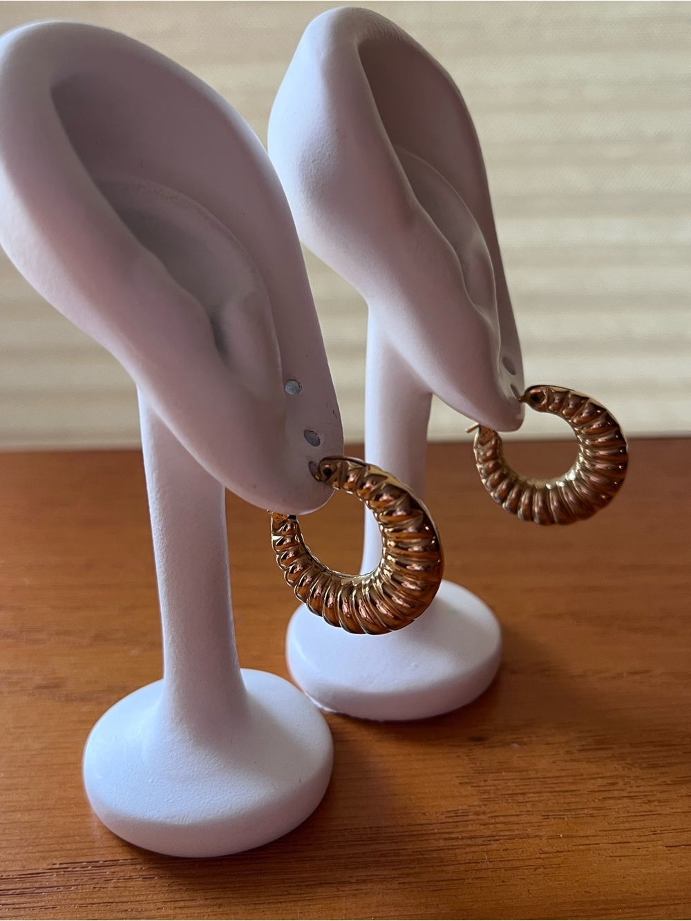Gold Hoop Ribbed Design Earrings